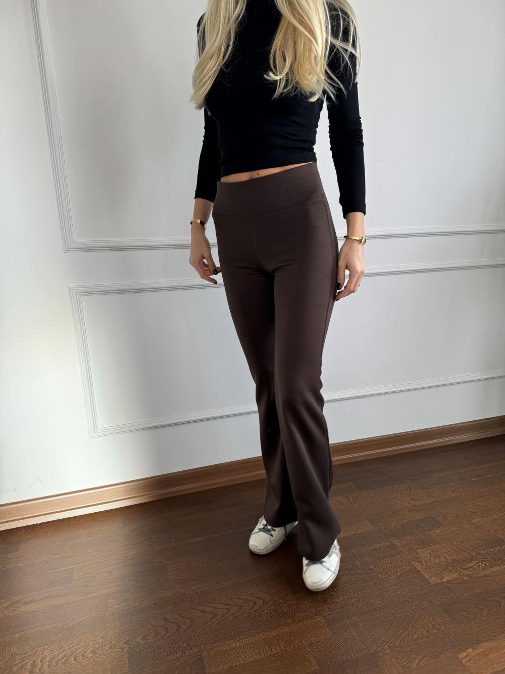 Kalın Modal Kumaş Kahverengi Flare Paça Tayt