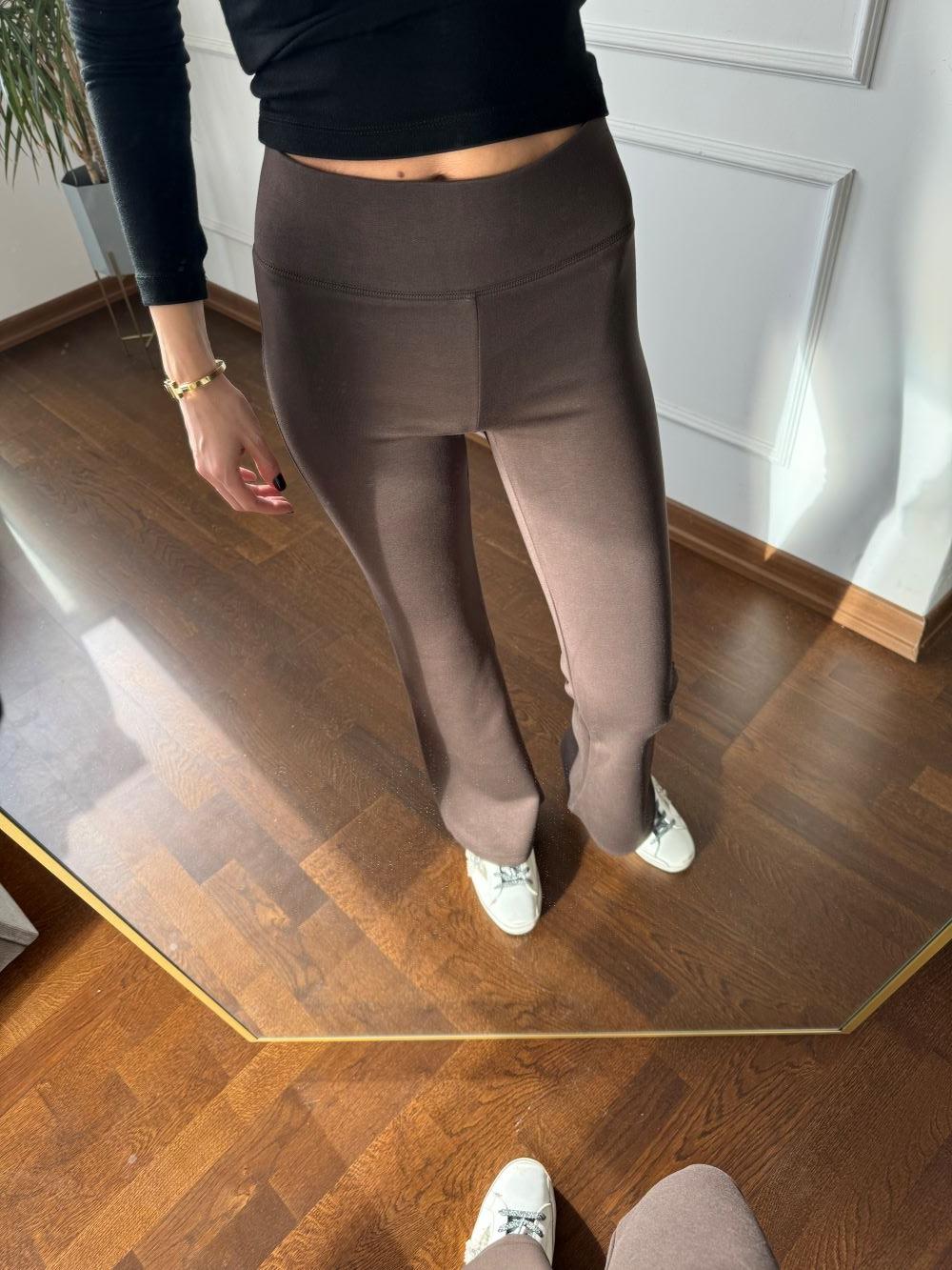 Kalın Modal Kumaş Kahverengi Flare Paça Tayt