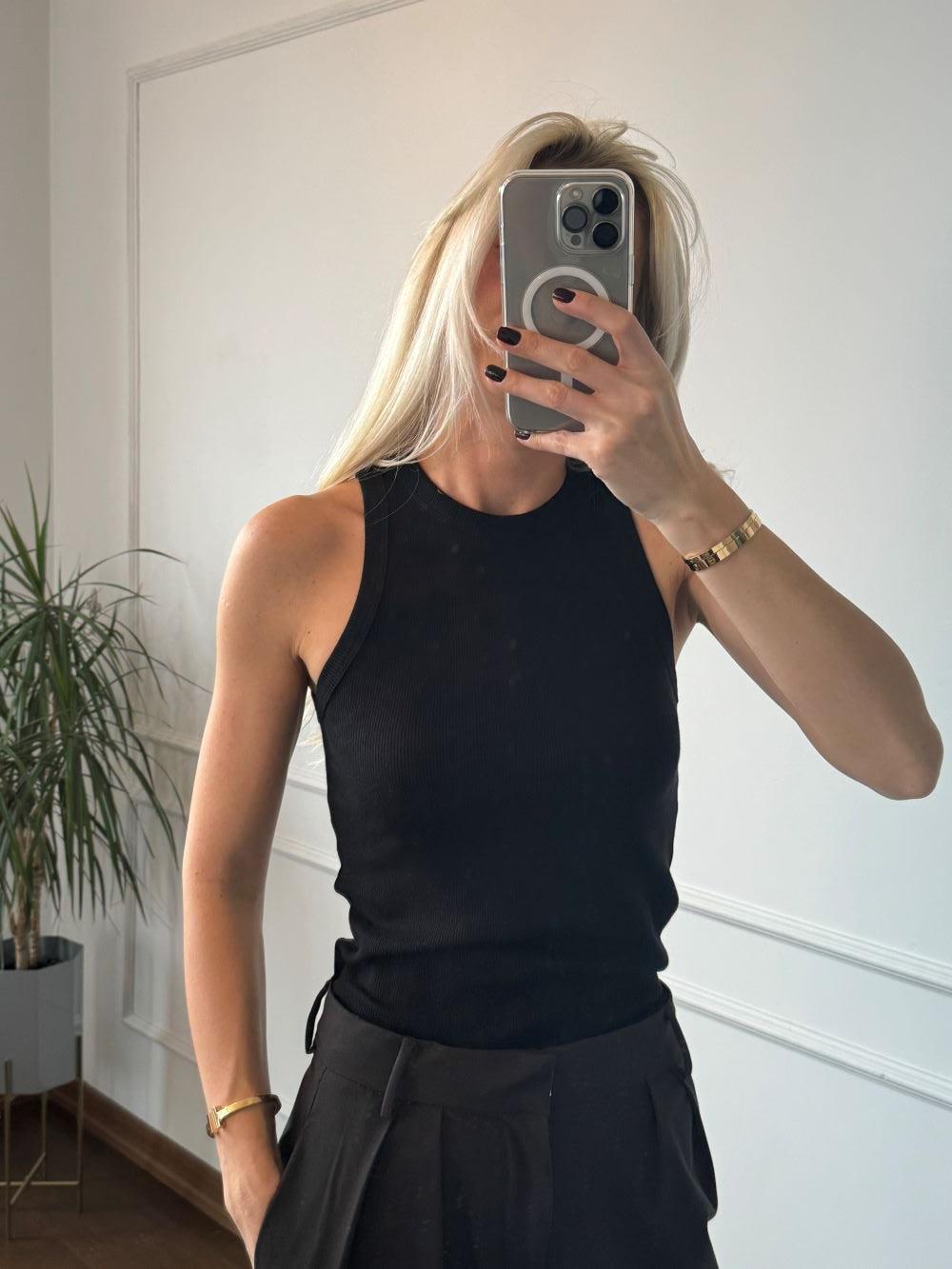 Halter Yaka Siyah Fitilli Uzun Body