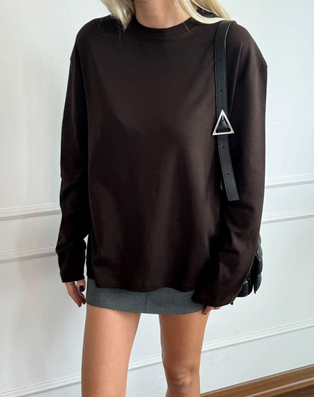 Organic Coton Oversize Kahverengi Bluz