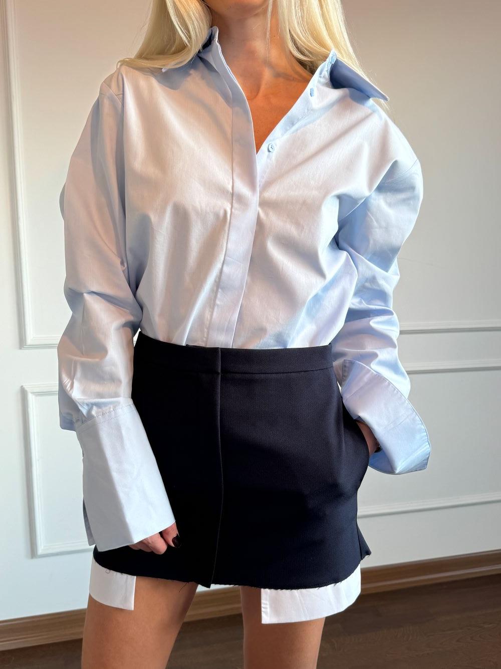 Premium Duble Manşetli Mavi Gömlek