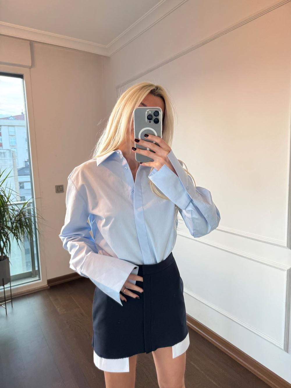 Premium Duble Manşetli Mavi Gömlek