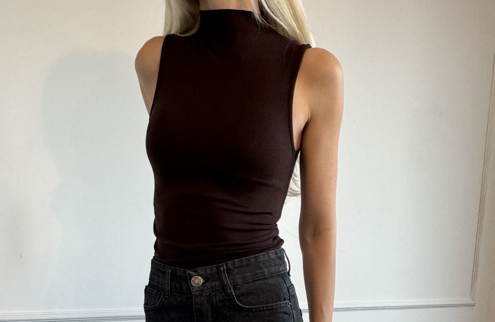 Sıfır Kol Bluz Kahverengi