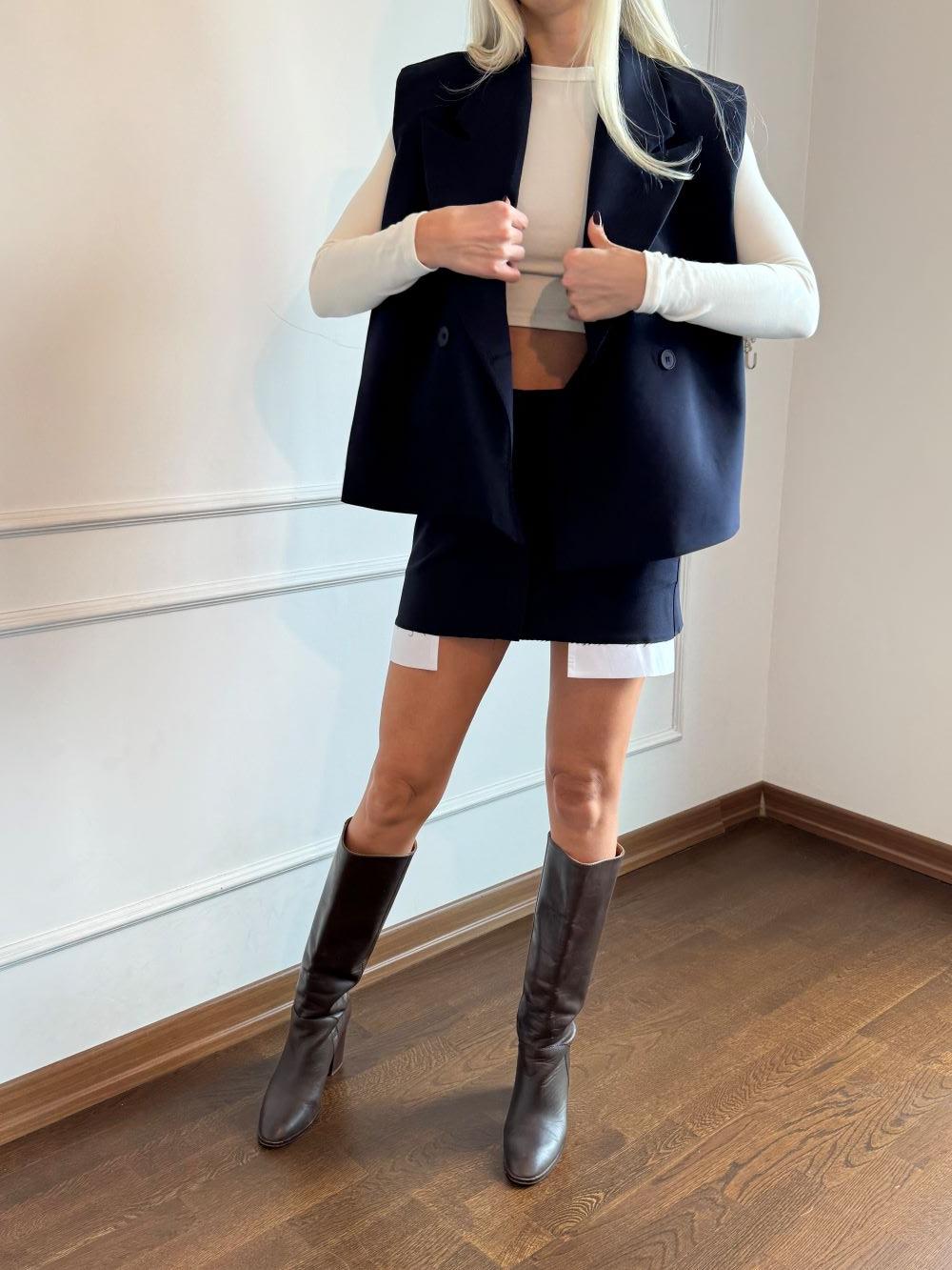 Premium Lacivert Cep Detaylı Etek