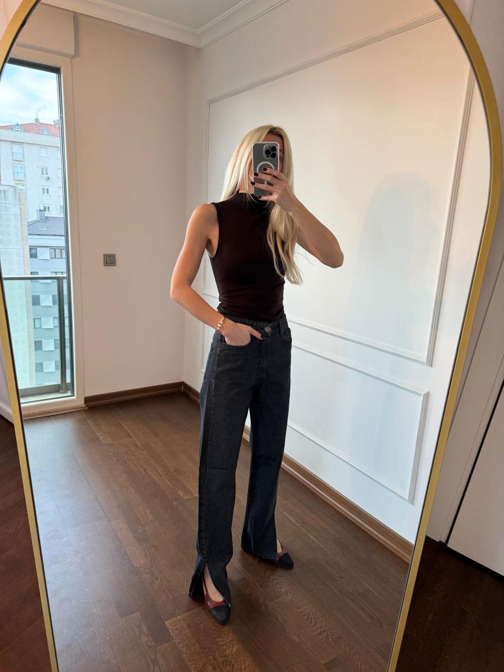 Boyfriend Antrasit Paça Yırtmaçlı Jean