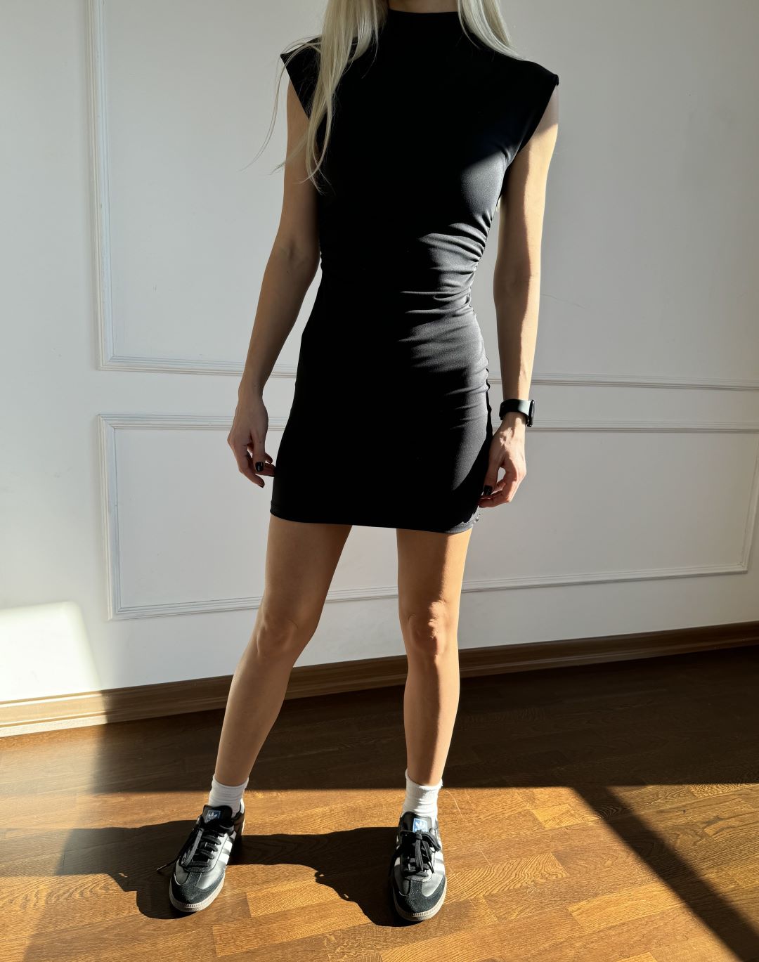 Vatkalı Siyah Stretch Elbise