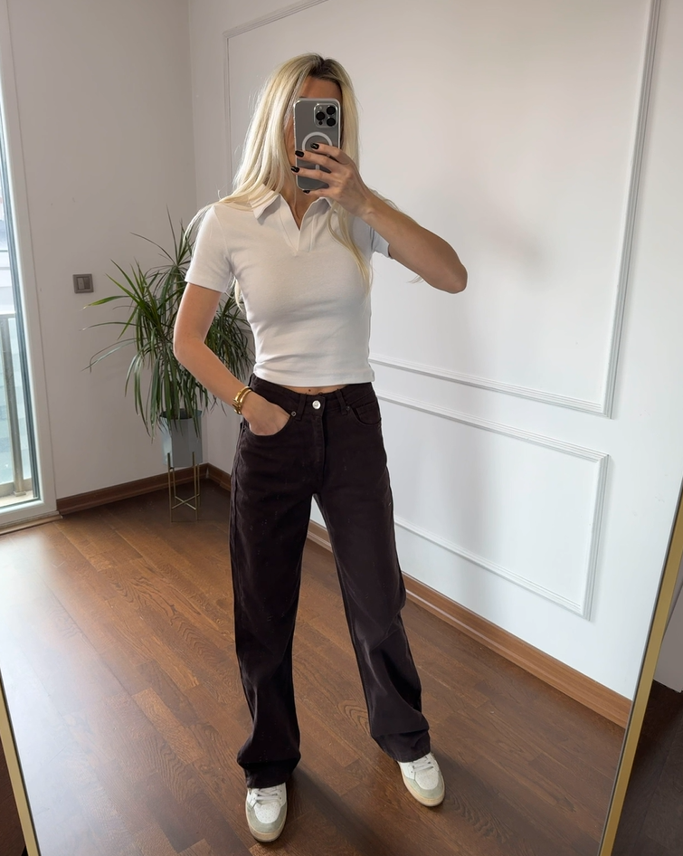 Kahverengi Straight Jean Yüksek Bel