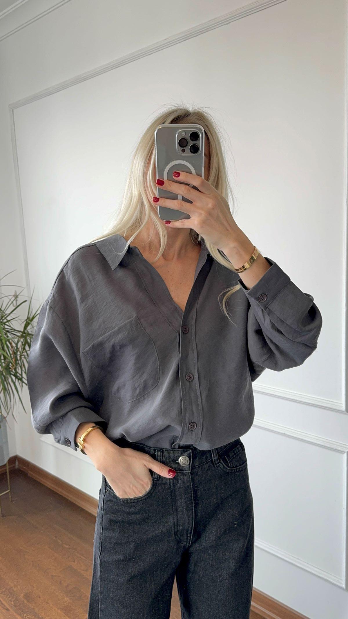 Antrasit Oversize Gömlek