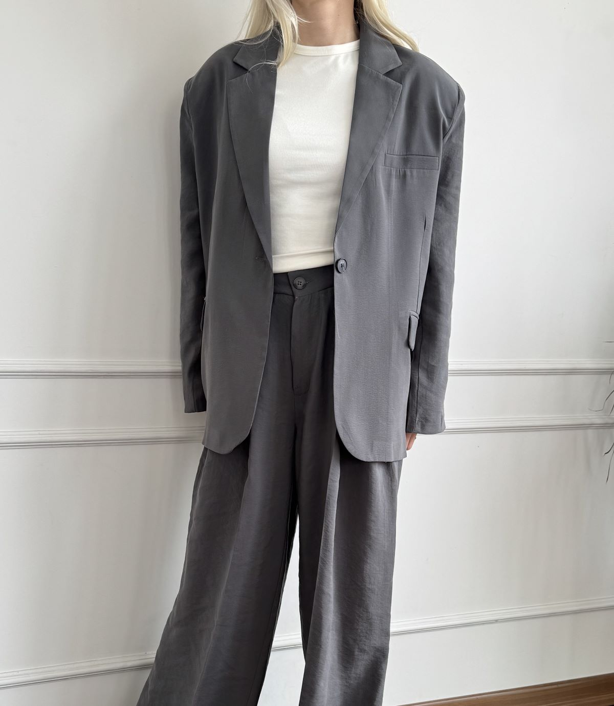 Antrasit Ceket Palazzo Pantolon Takım