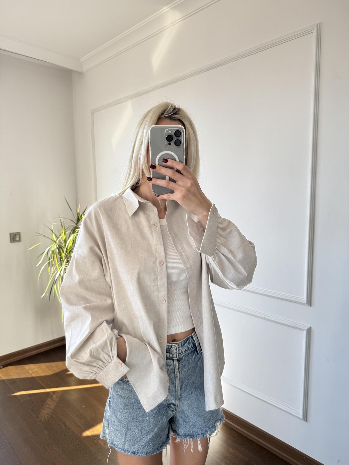 Oversize Açık Mavi Çizgi Detaylı Gömlek