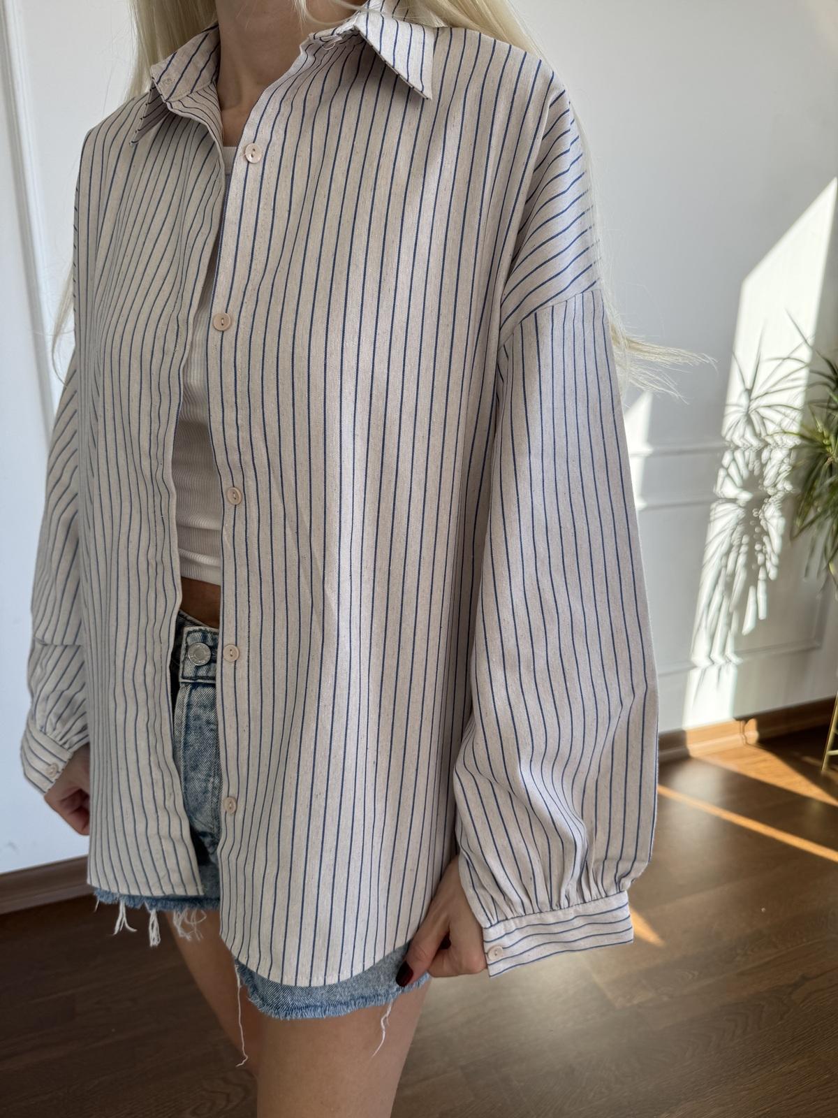 Oversize Lacivert Çizgi Detaylı Gömlek