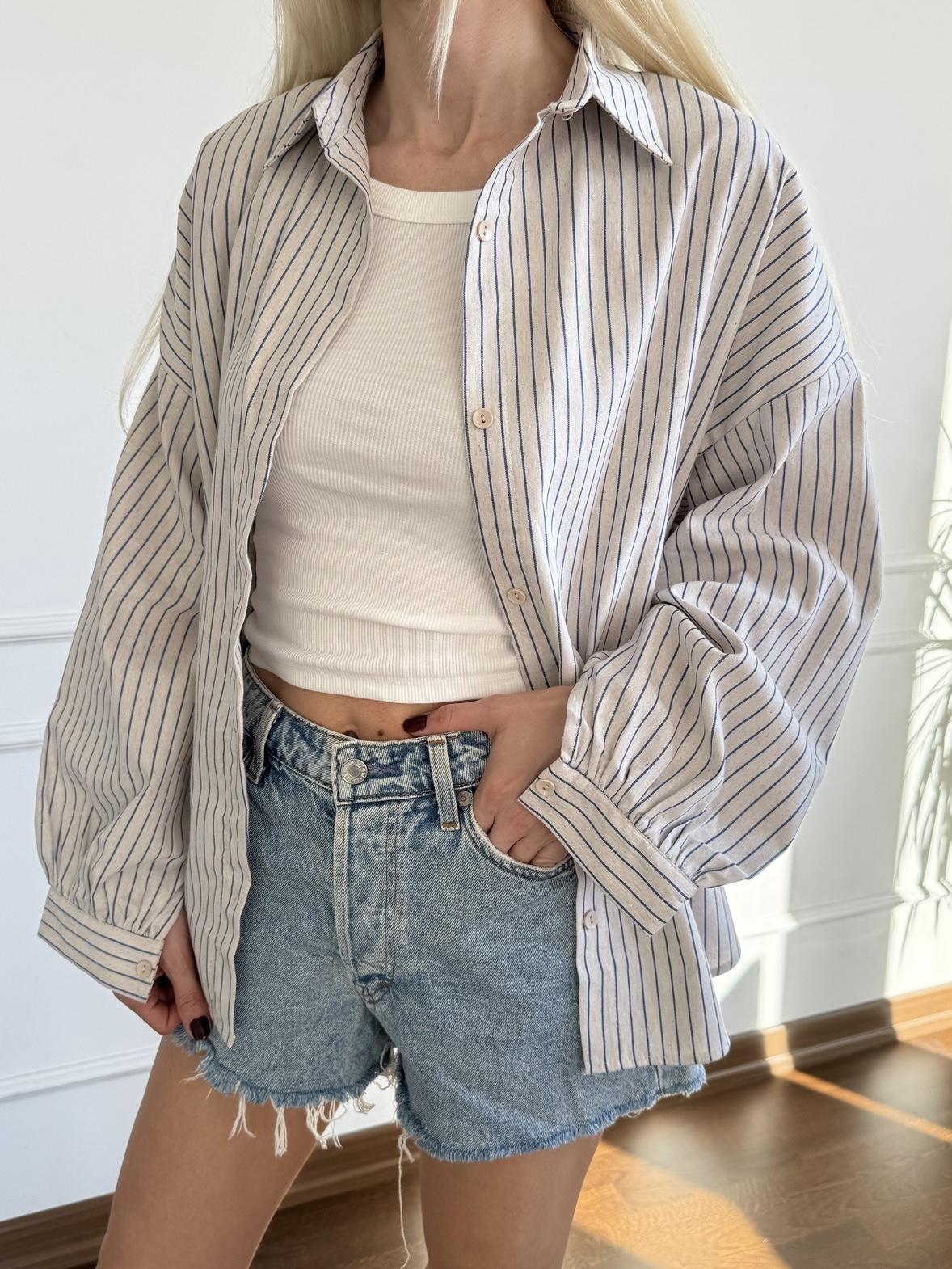 Oversize Lacivert Çizgi Detaylı Gömlek