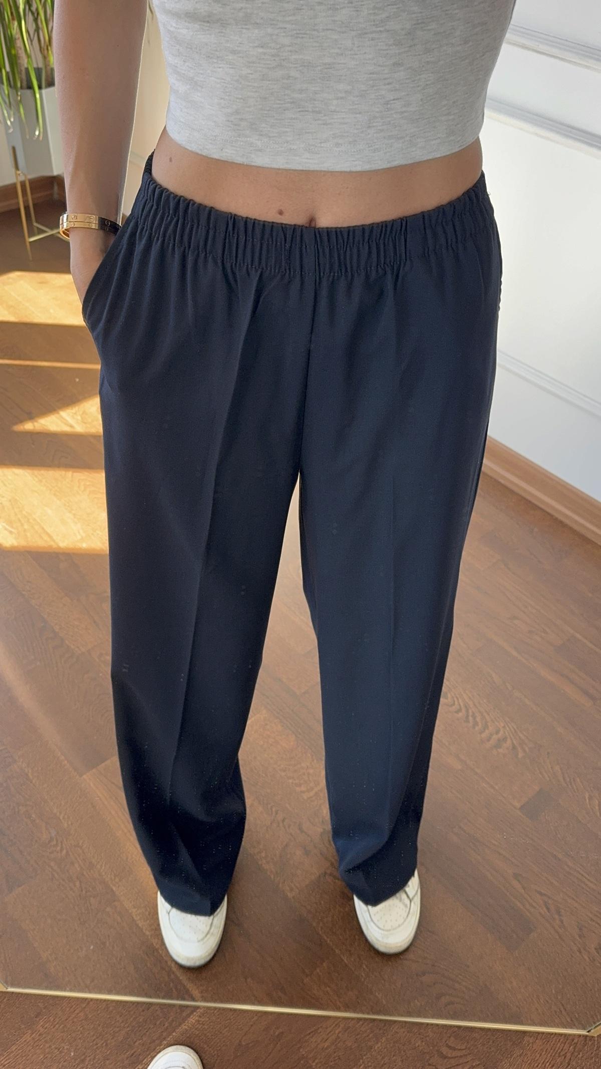 Lacivert Beli Lastikli Bol Paça  Pantolon