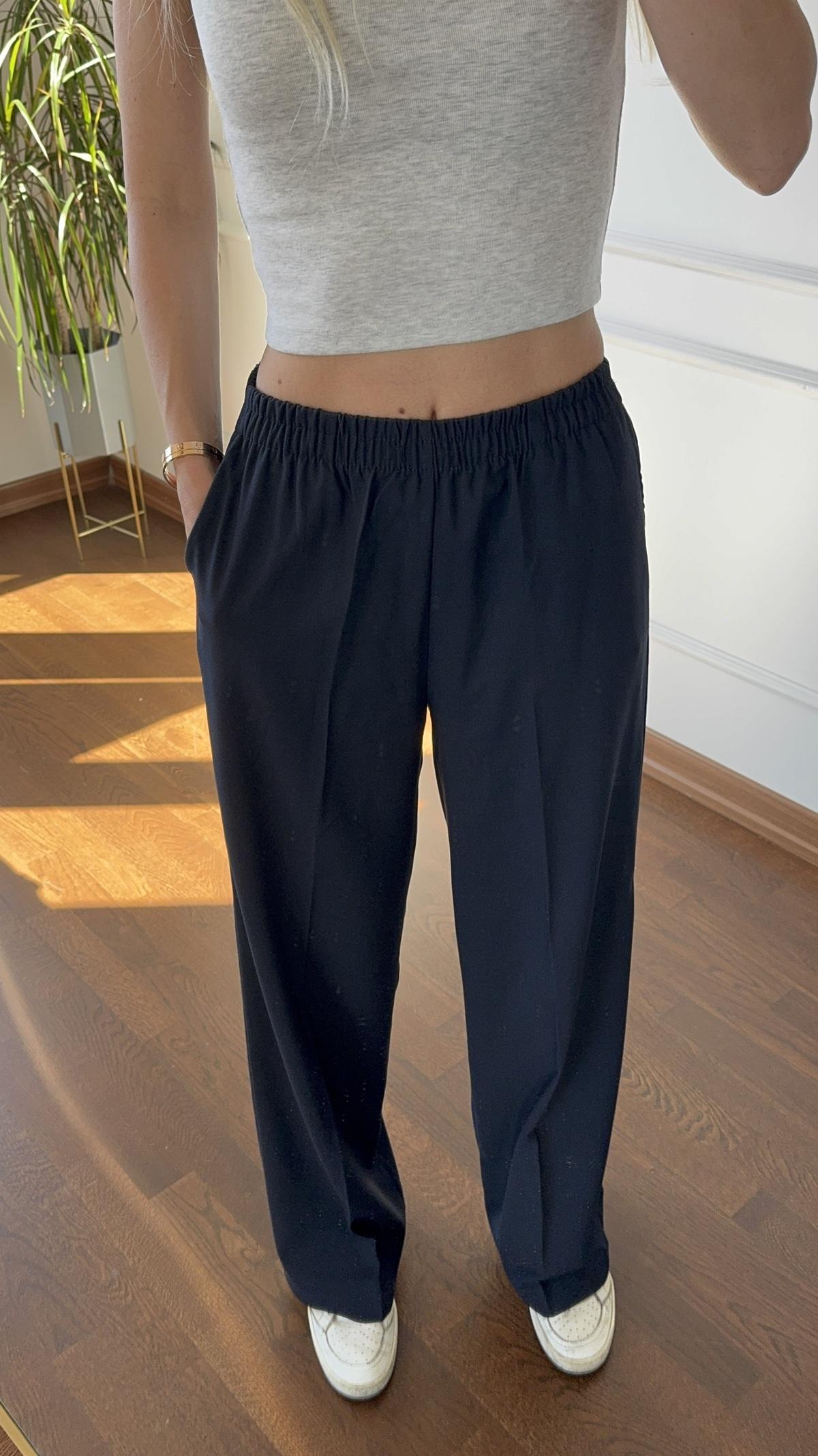 Lacivert Beli Lastikli Bol Paça  Pantolon