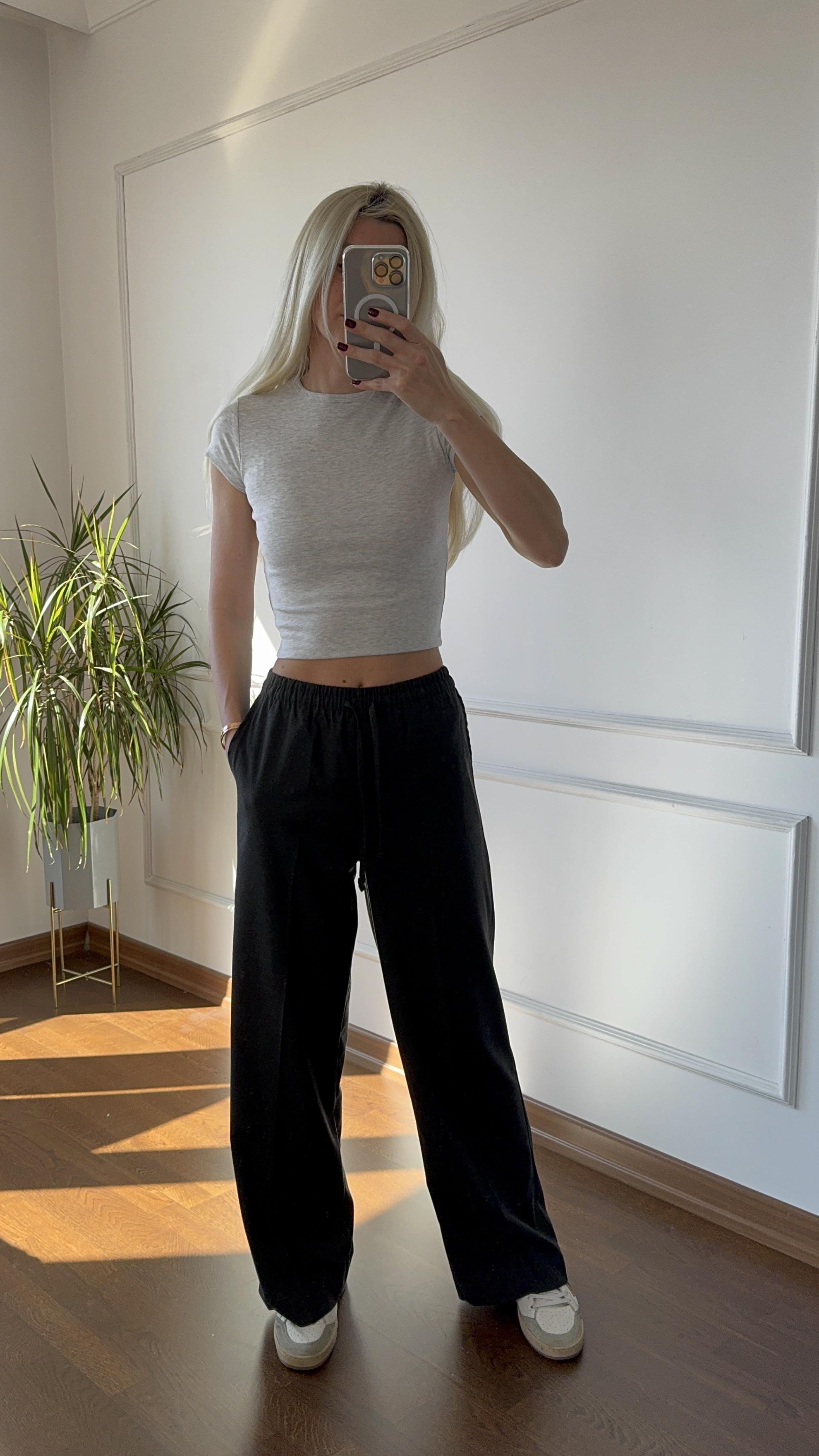 Antrasit Beli Lastikli Bol Paça Pantolon