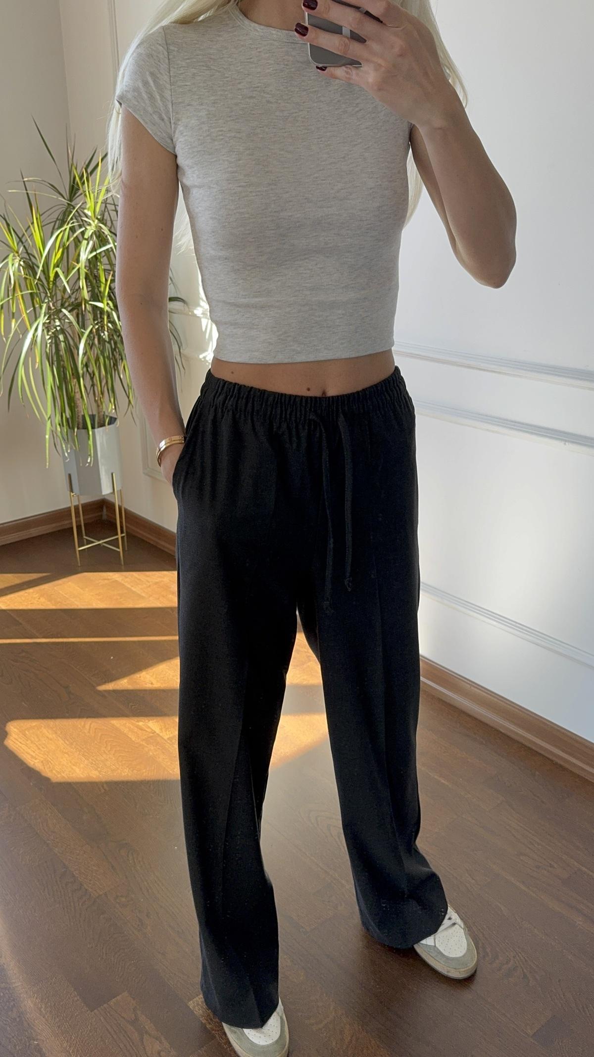 Antrasit Beli Lastikli Bol Paça Pantolon