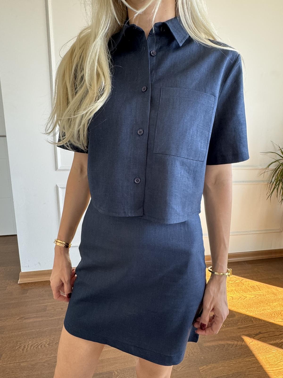 Lacivert Keten Gömlek Etek Takım