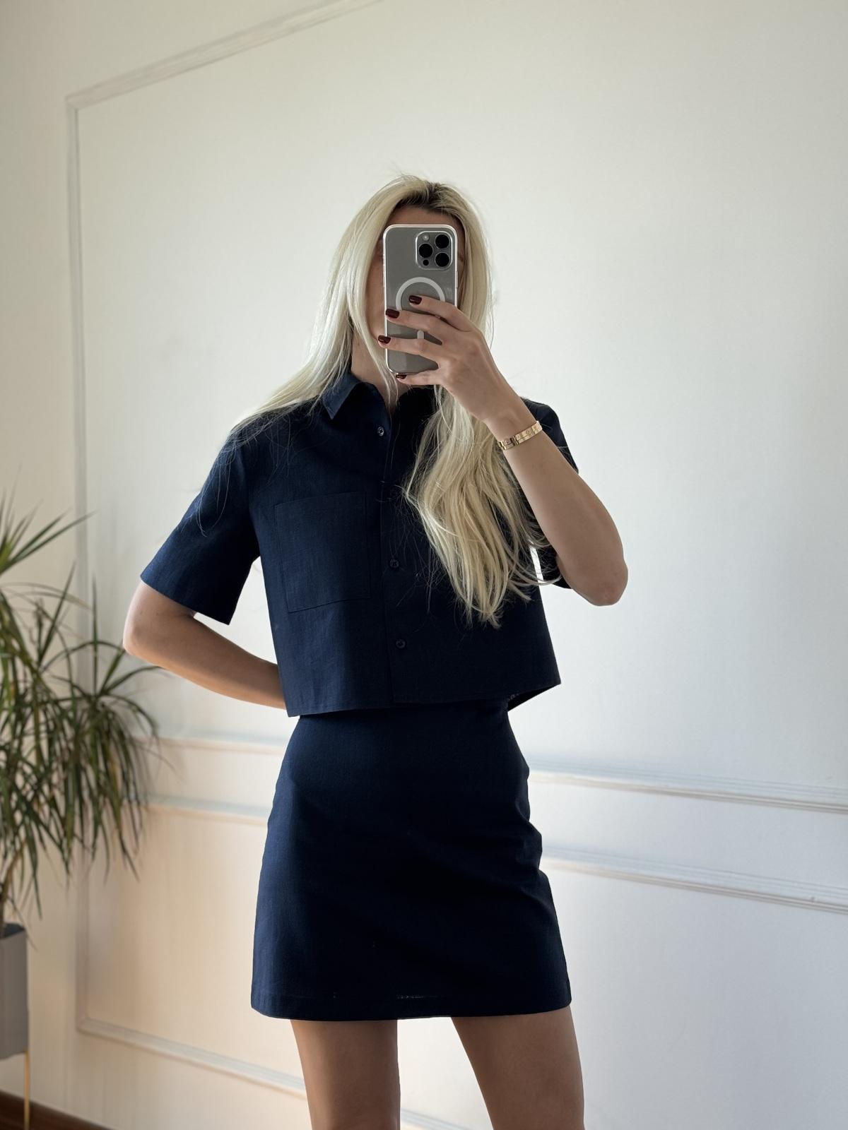 Lacivert Keten Gömlek Etek Takım