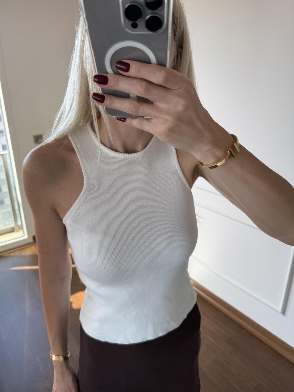 Triko Beyaz Bluz Sıfır Kol