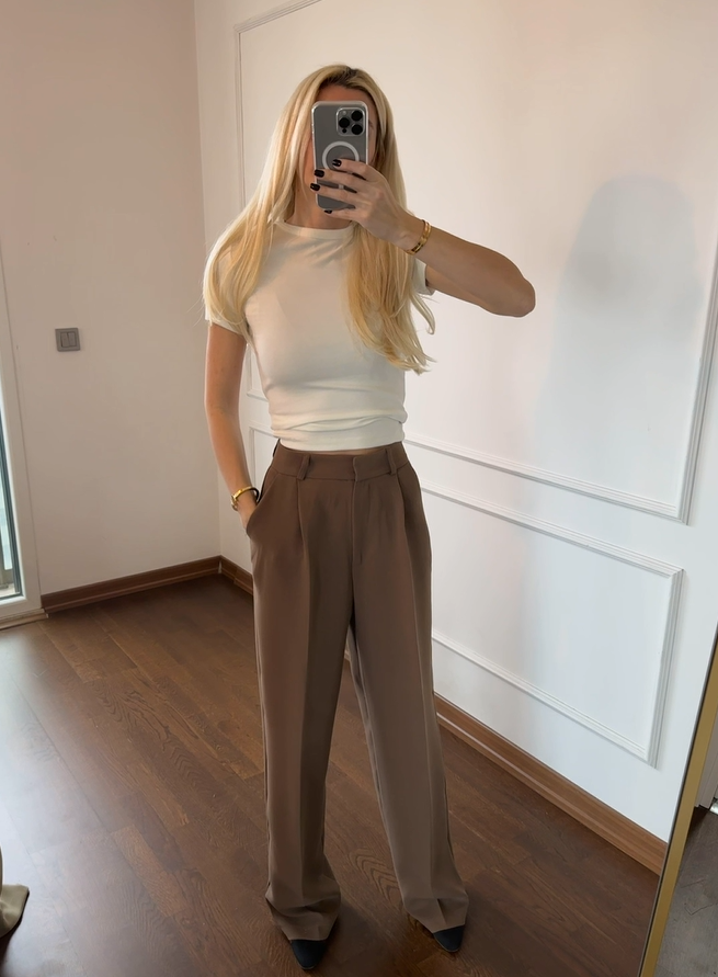 Sütlü Kahve Bol Paça Pantolon