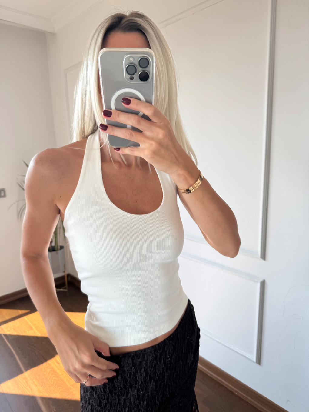 Boyundan Geçmeli Body Beyaz