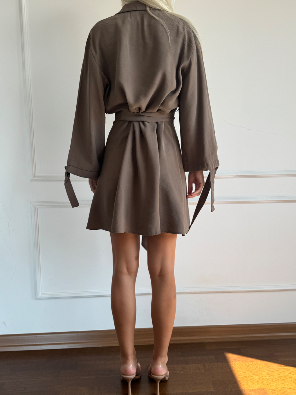 Kruvaze Kuşaklı Modal Elbise Vizon