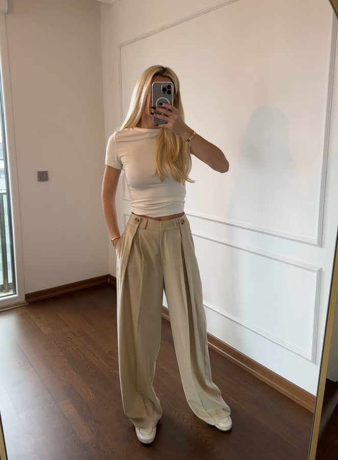 Taş Rengi Palazzo Pantolon