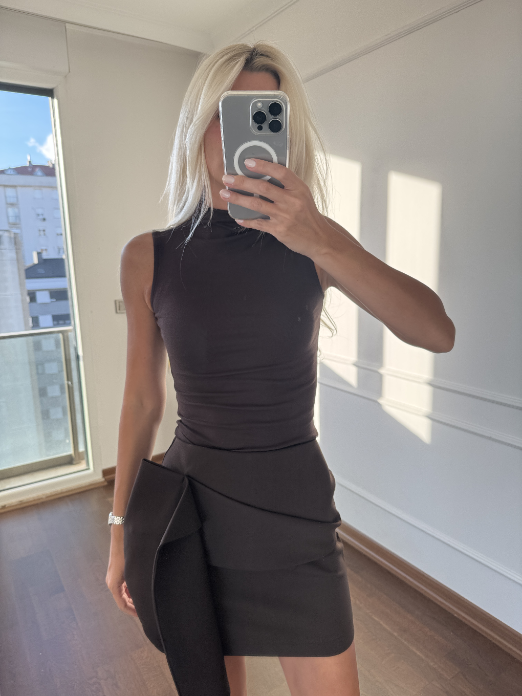 Drape Detaylı Etek Kahverengi