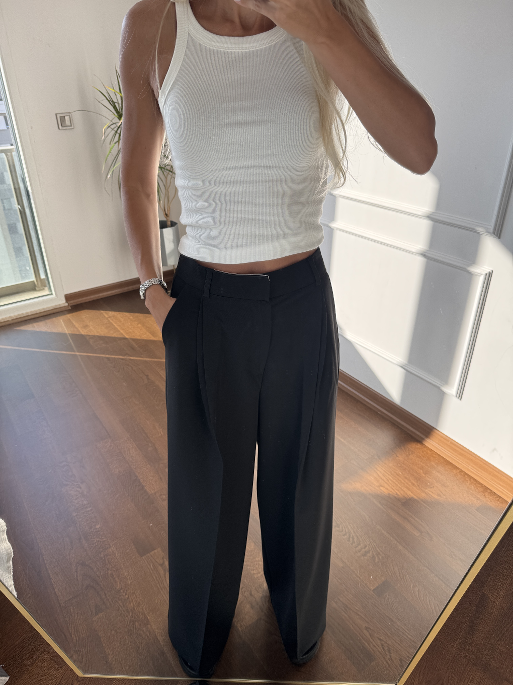 Pileli Siyah Palazzo Pantolon