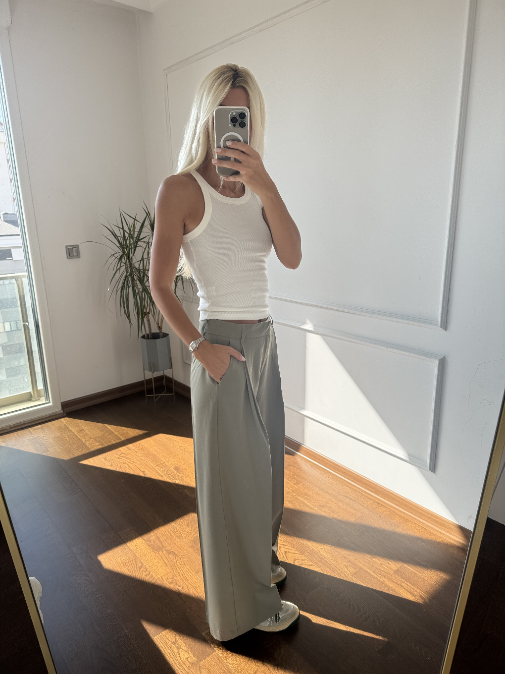 Pileli Haki Palazzo Pantolon