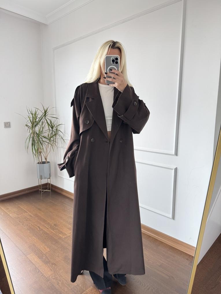 Premium Trençkot Koyu Kahve