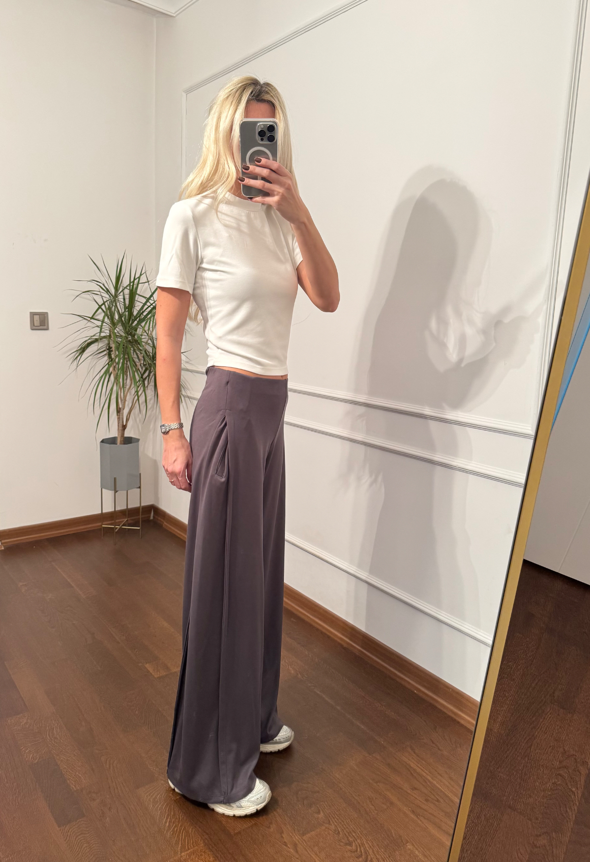 Yanları Pileli Bol Paça Gri Eşofman