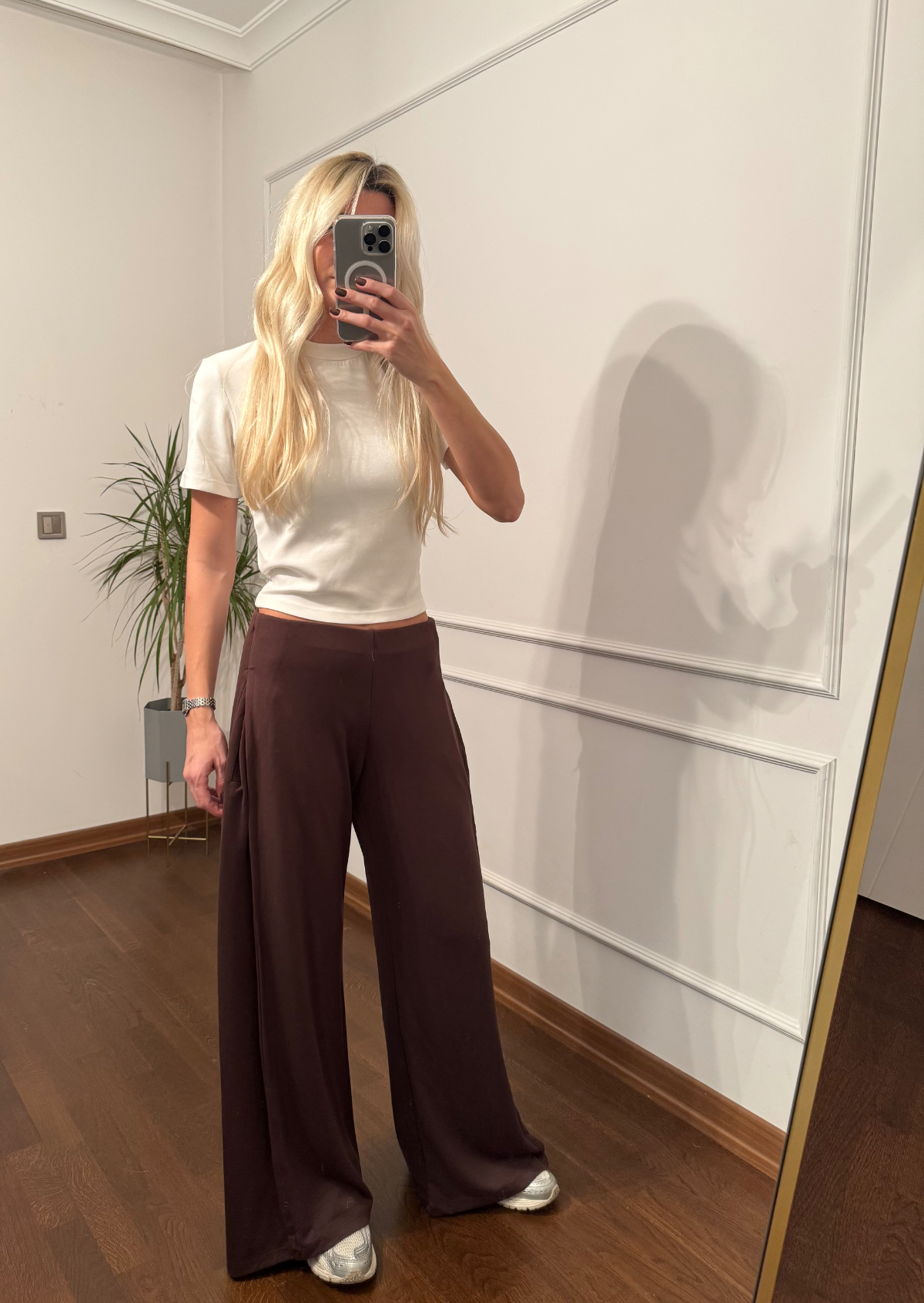 Yanları Pileli Bol Paça Kahverengi Eşofman