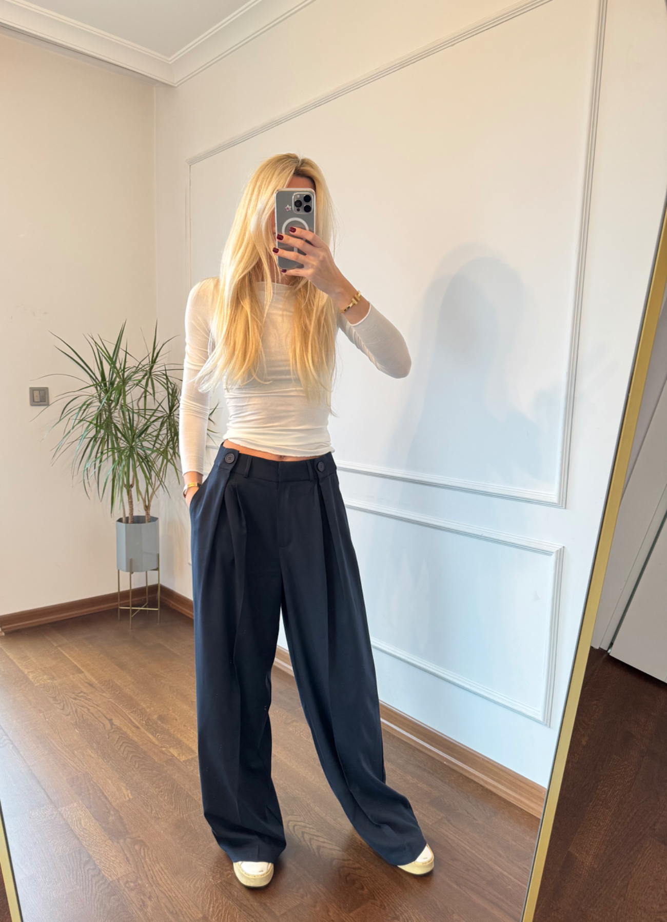 Lacivert Palazzo Pantolon