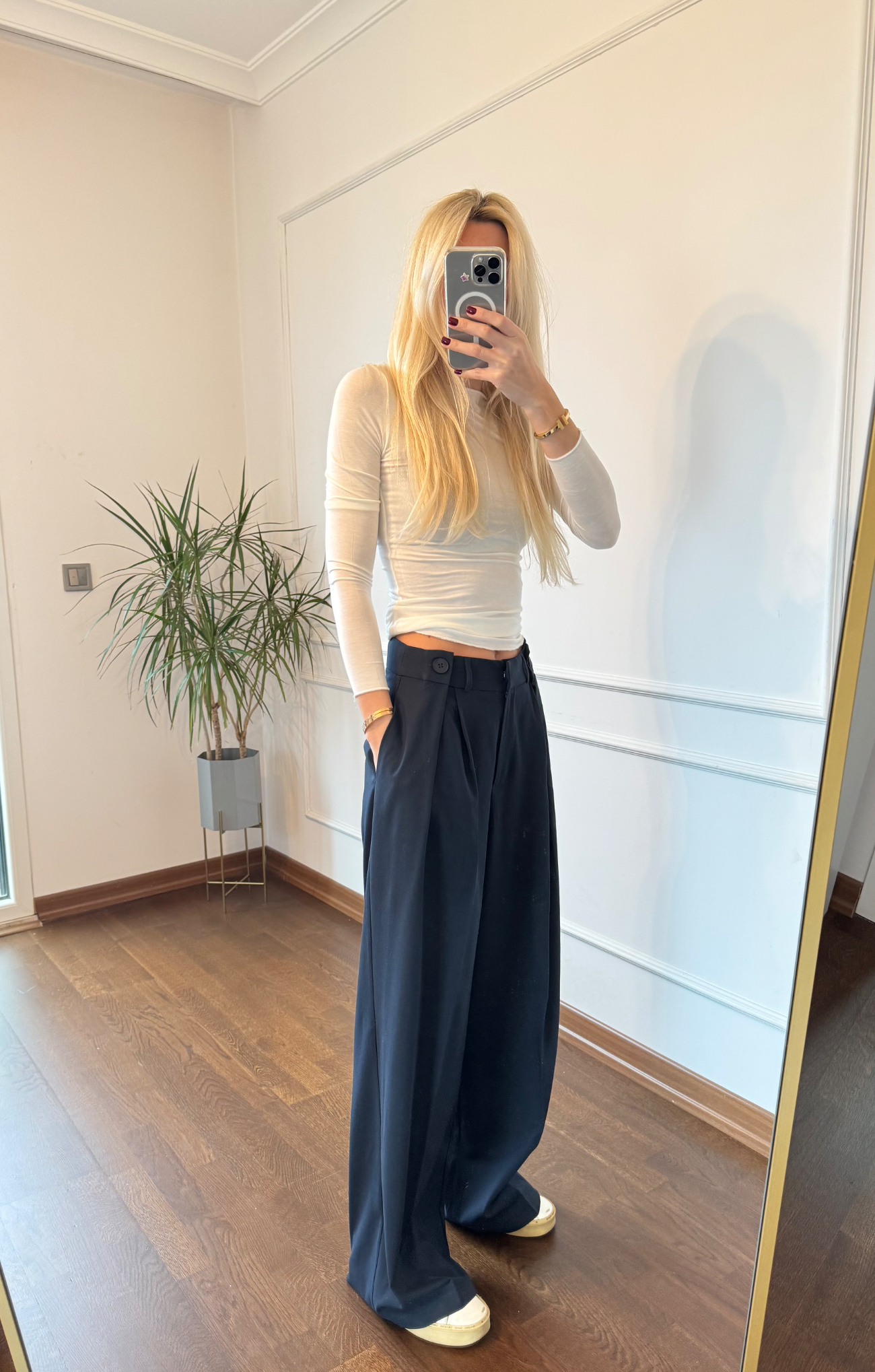 Lacivert Palazzo Pantolon