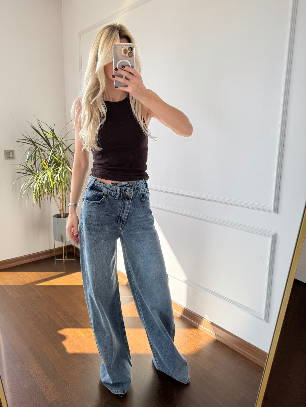 Çapraz Düğmeli Blue Jean