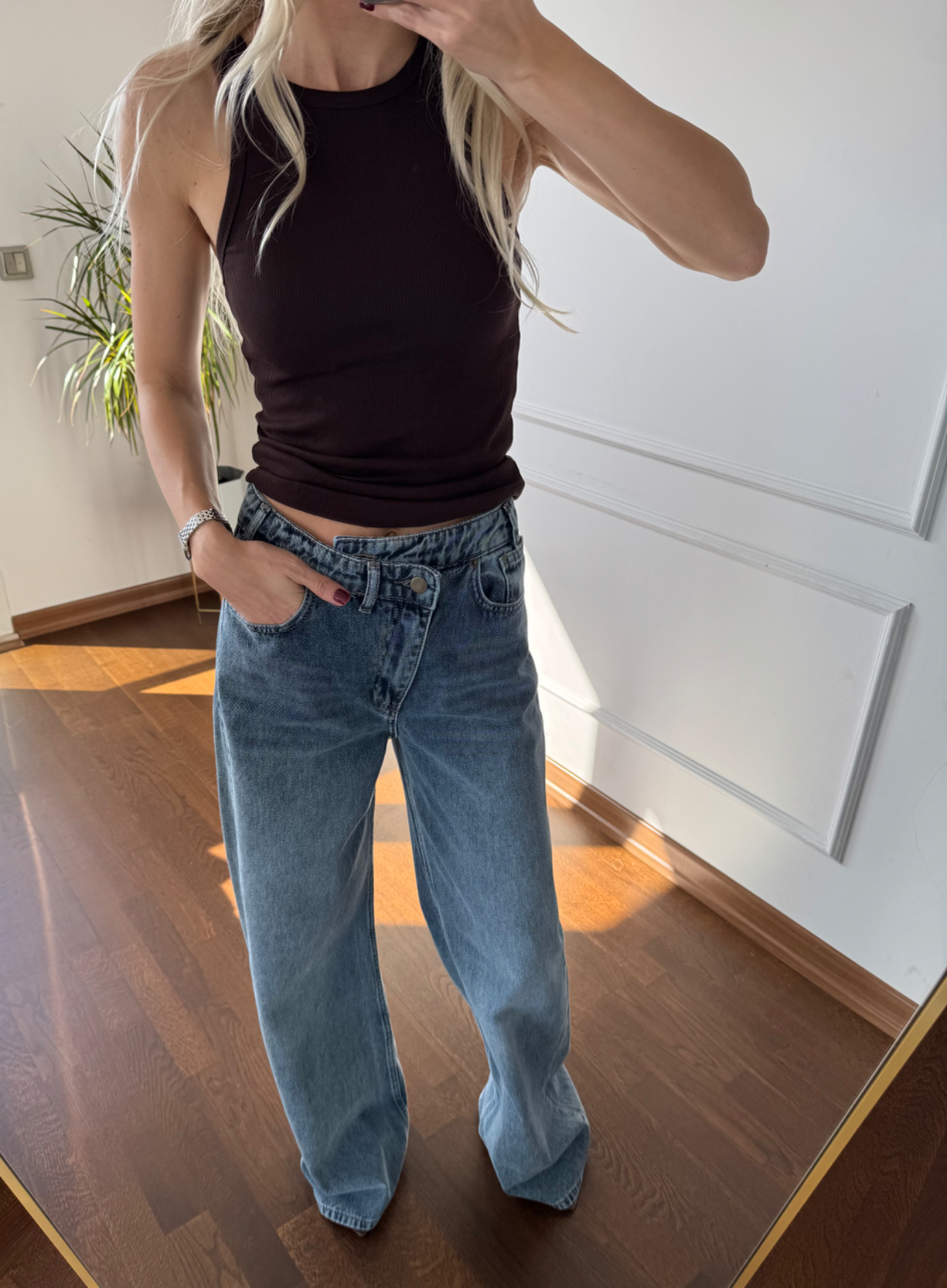 Çapraz Düğmeli Blue Jean